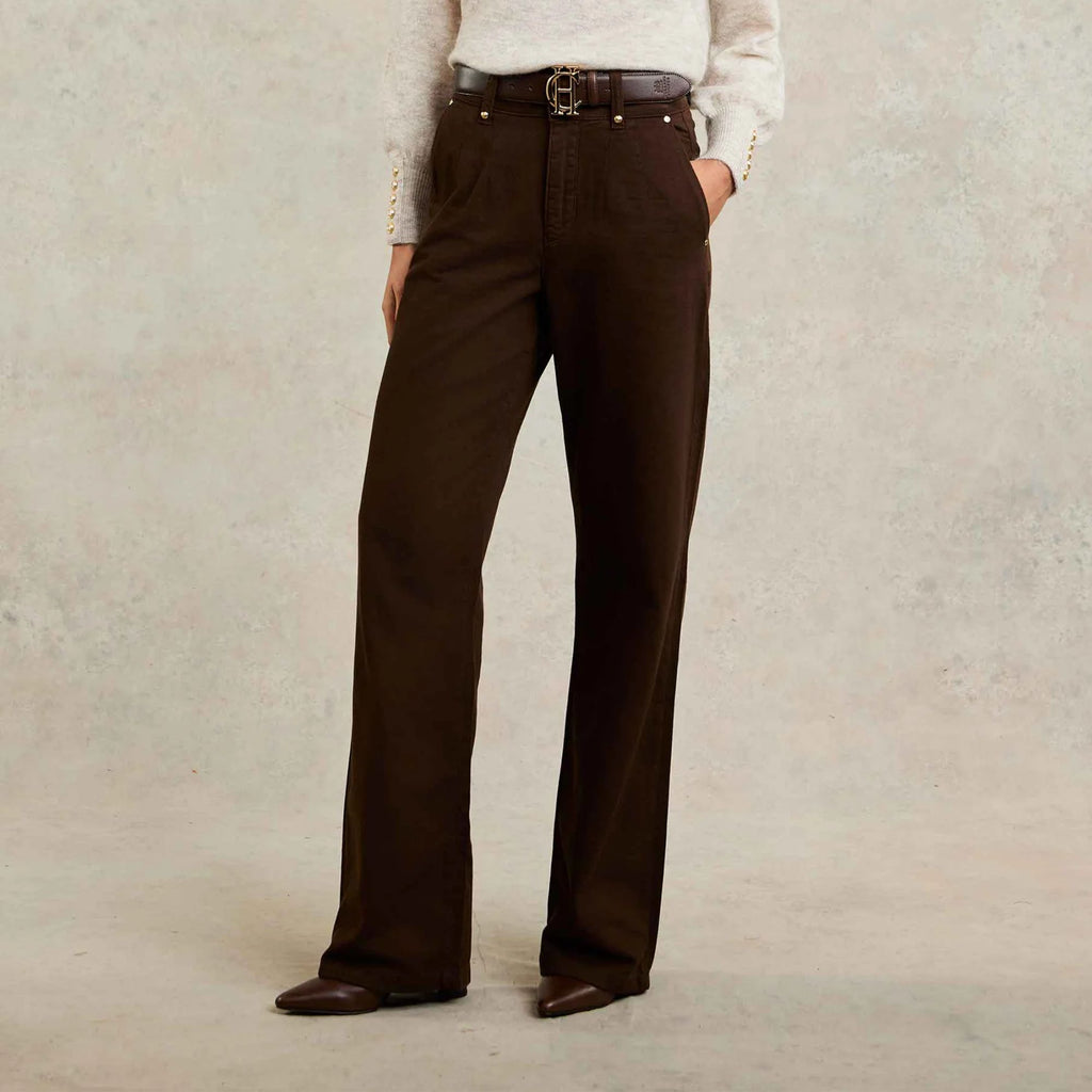 Holland Cooper Ladies Tailored Wide Leg Jean - Chocolate
