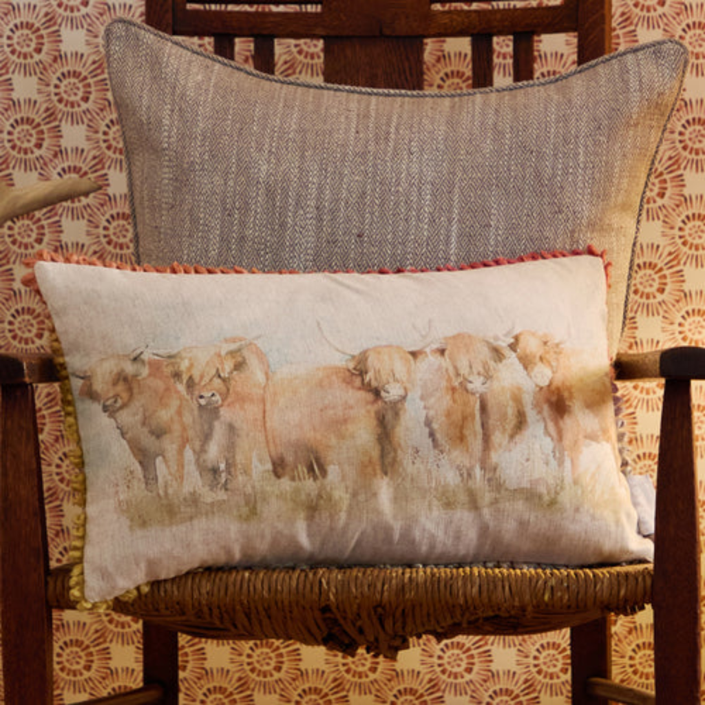 Voyage Maison Highland Cattle Printed Cushion - Natural