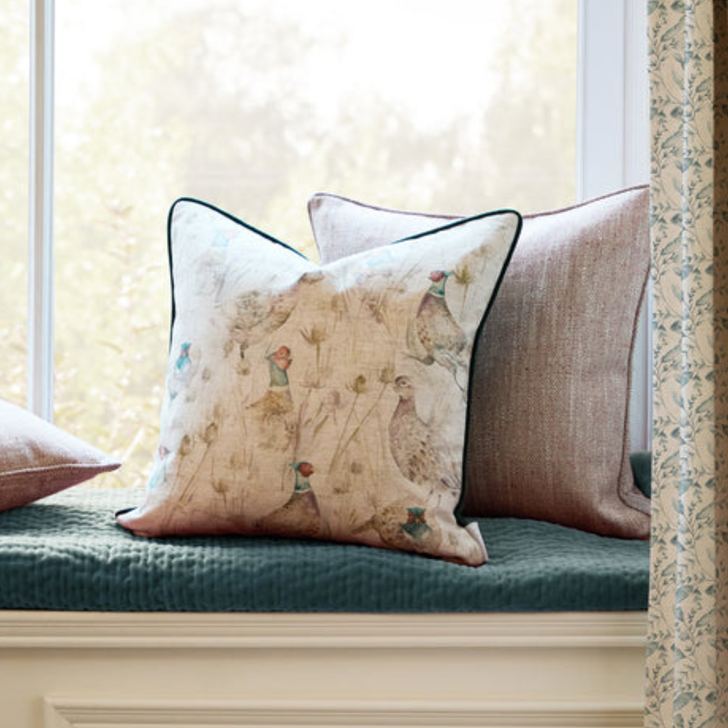 Voyage Maison Bowmont Pheasant Printed Piped Cushion - Natural