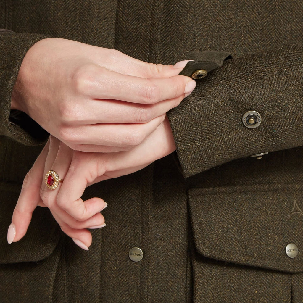 Schoffel Ladies Murra Tweed Coat - Dark Loden Herringbone Tweed