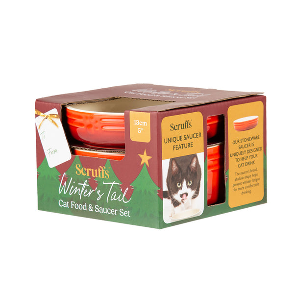 Scruffs Winters Tail Food & Saucer Gift Set - Red