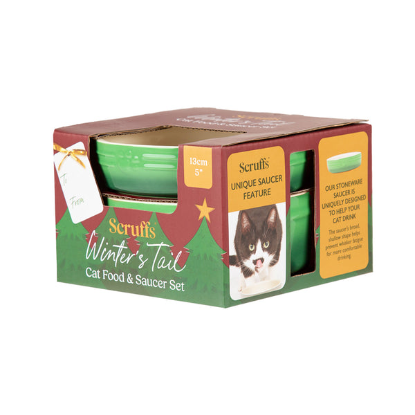 Scruffs Winters Tail Food & Saucer Gift Set - Green