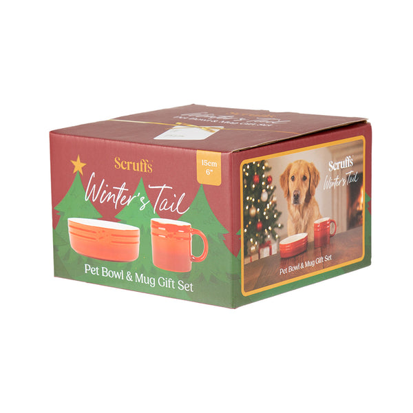 Scruffs Winters Tail Food Bowl & Mug Gift Set - Red