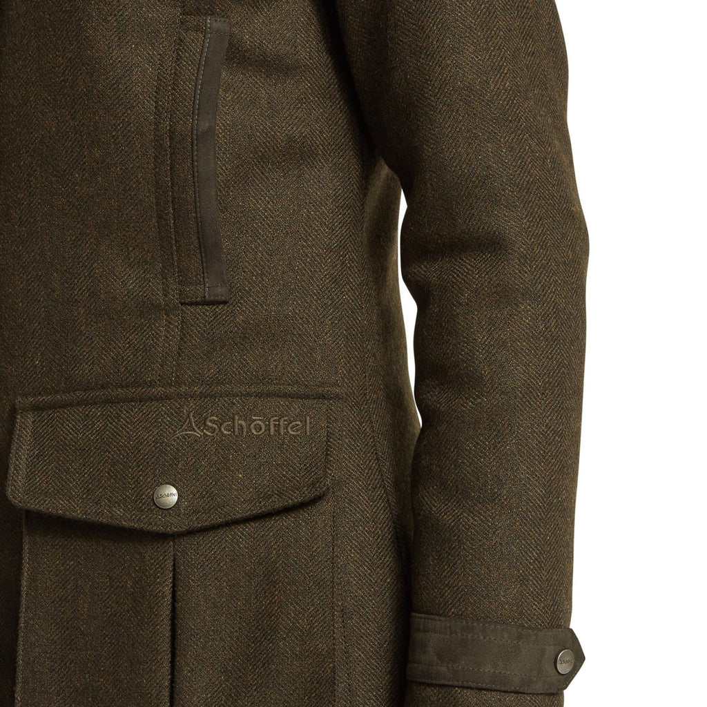Schoffel Ladies Murra Tweed Coat - Dark Loden Herringbone Tweed