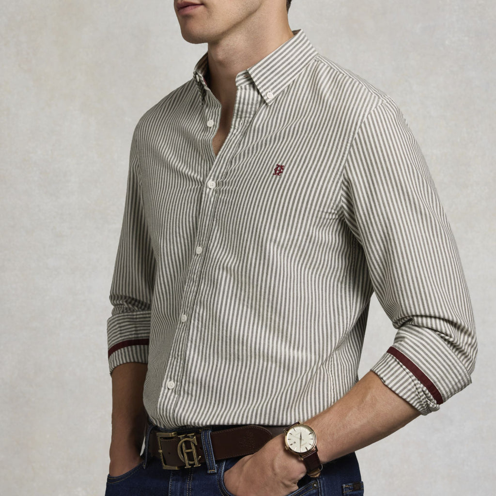 Holland Cooper Mens Oxford Shirt - Olive Stripe
