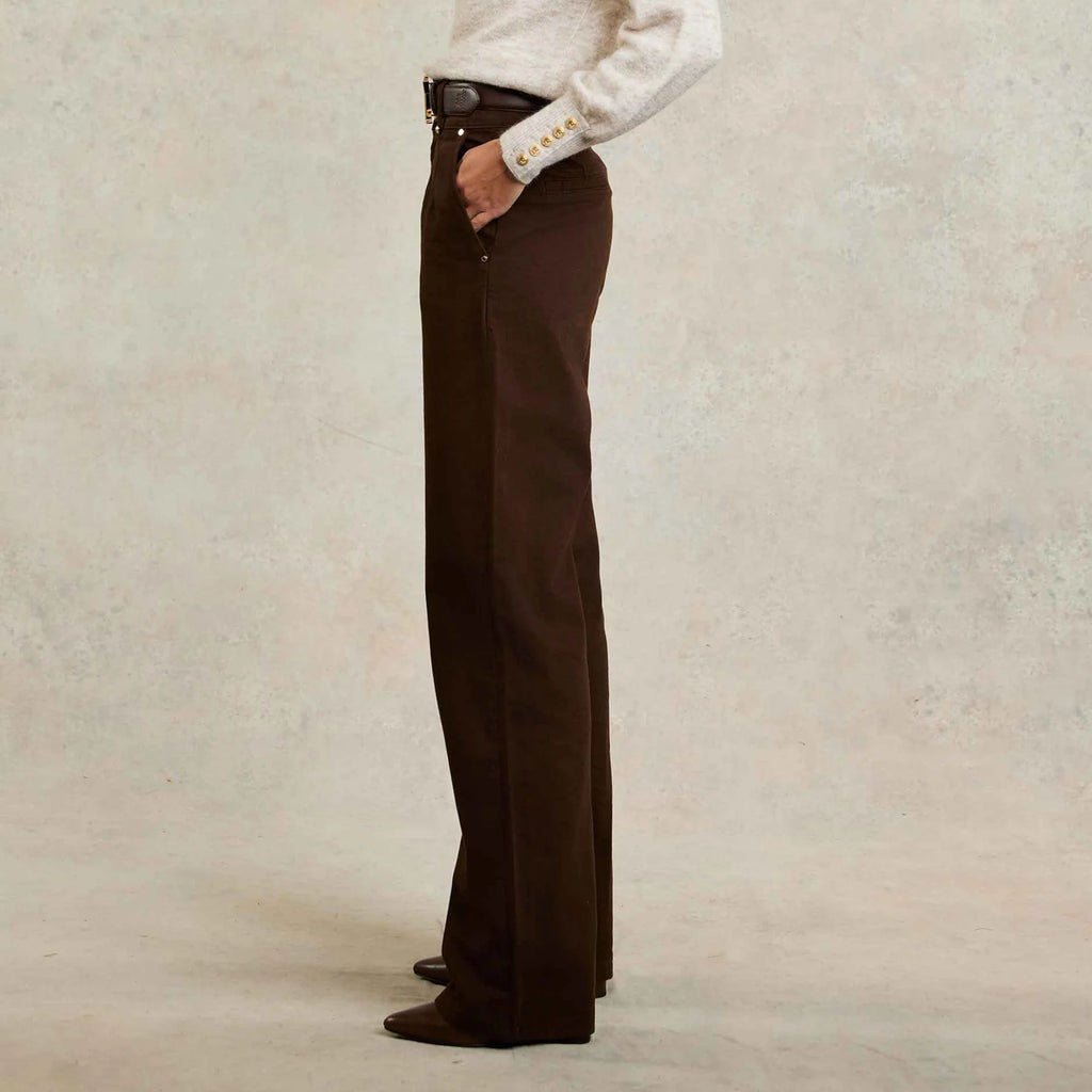Holland Cooper Ladies Tailored Wide Leg Jean - Chocolate