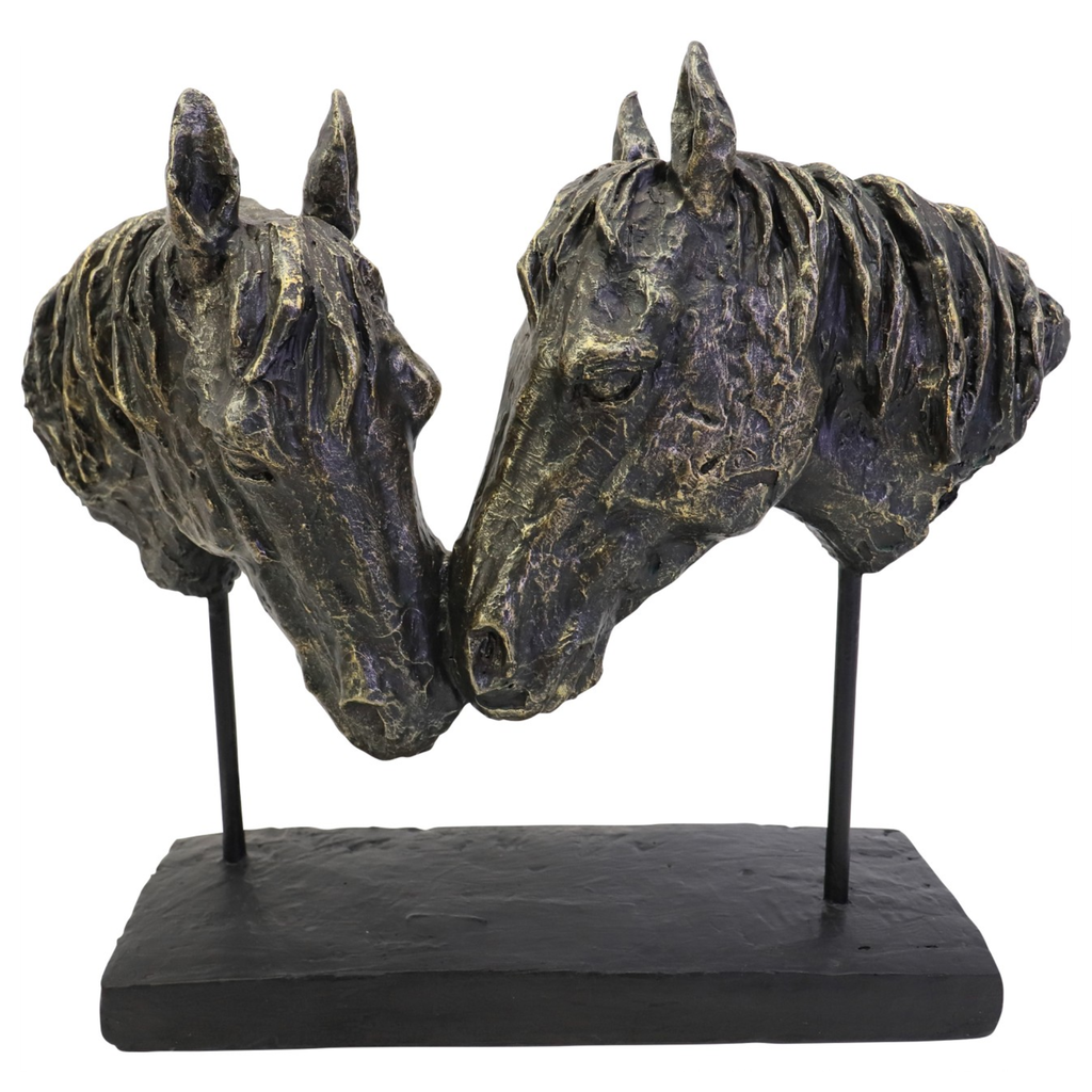 Nuzzling Bay Horse Heads Sculpture