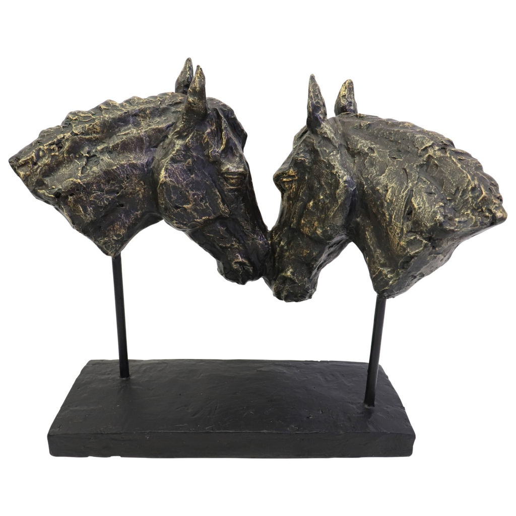Nuzzling Bay Horse Heads Sculpture