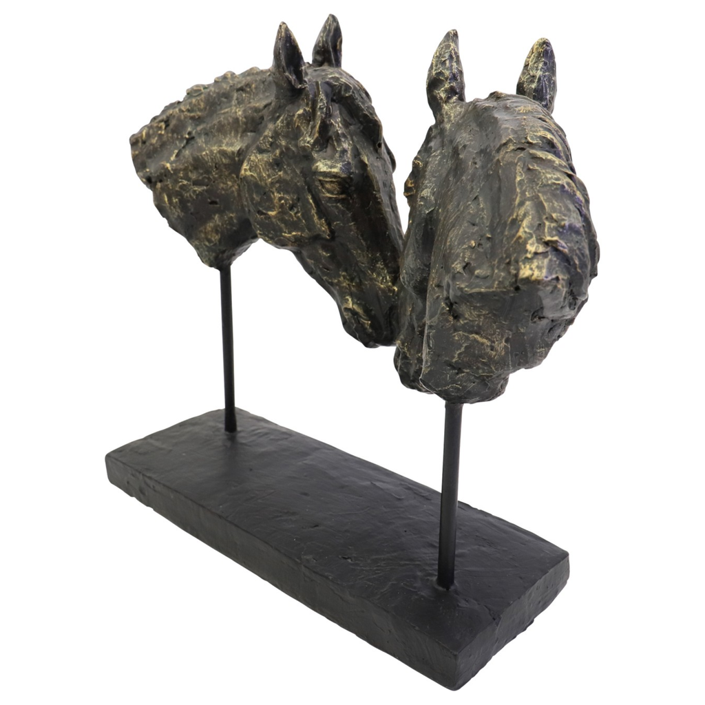Nuzzling Bay Horse Heads Sculpture