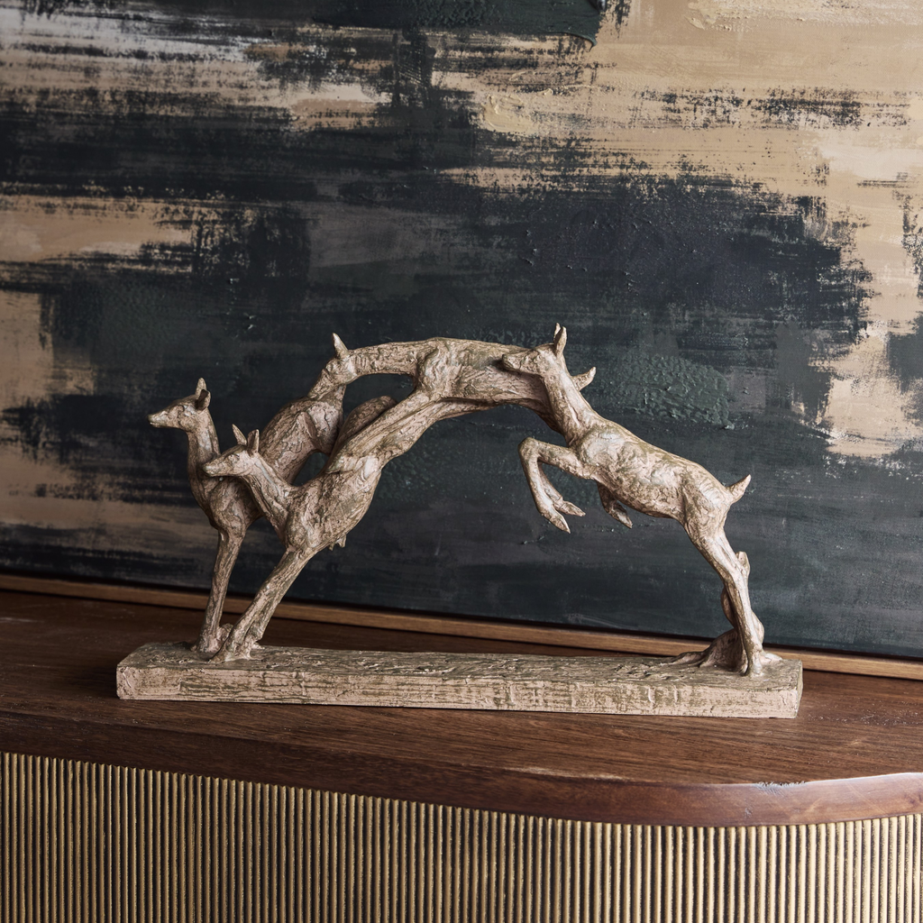Rustic Woodland Leaping Fawns