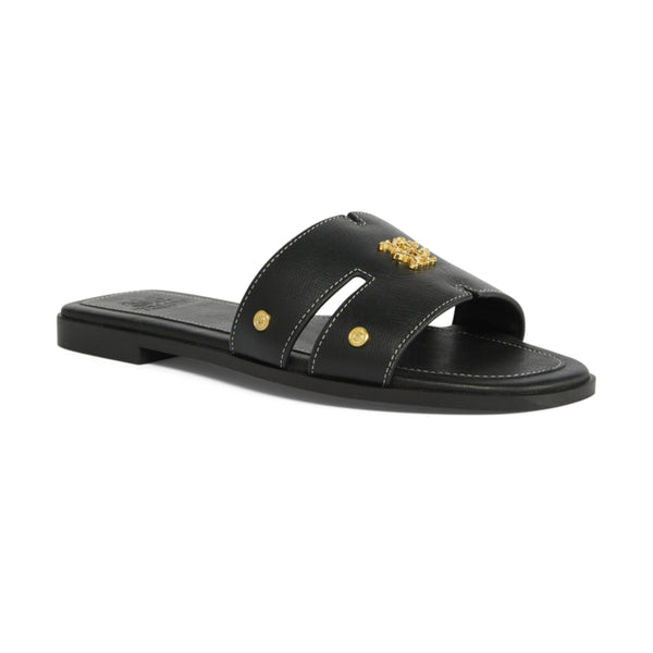 Holland Cooper Ladies Heraldic Monogram Slides - Black Saffiano
