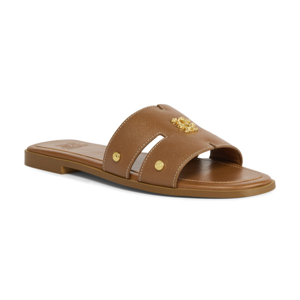 Holland Cooper Ladies Heraldic Monogram Slides - Tan Saffiano
