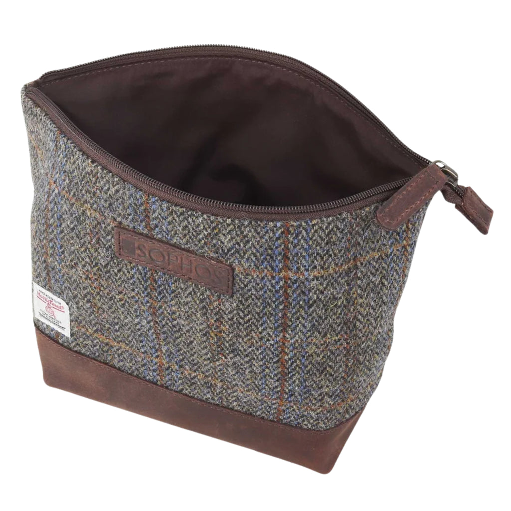 Harris Tweed Triangle Washbag - Brown