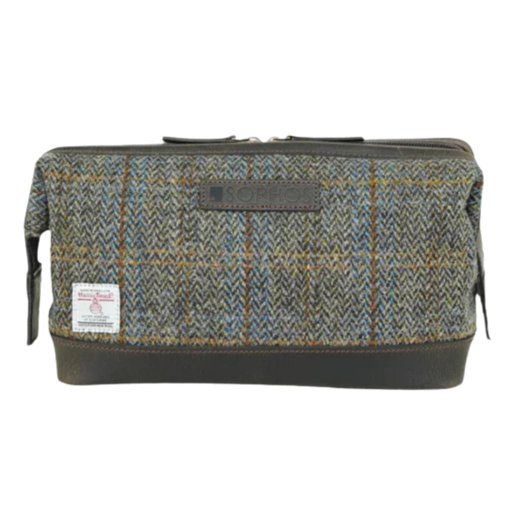 Harris Tweed Gladstone Washbag - Brown