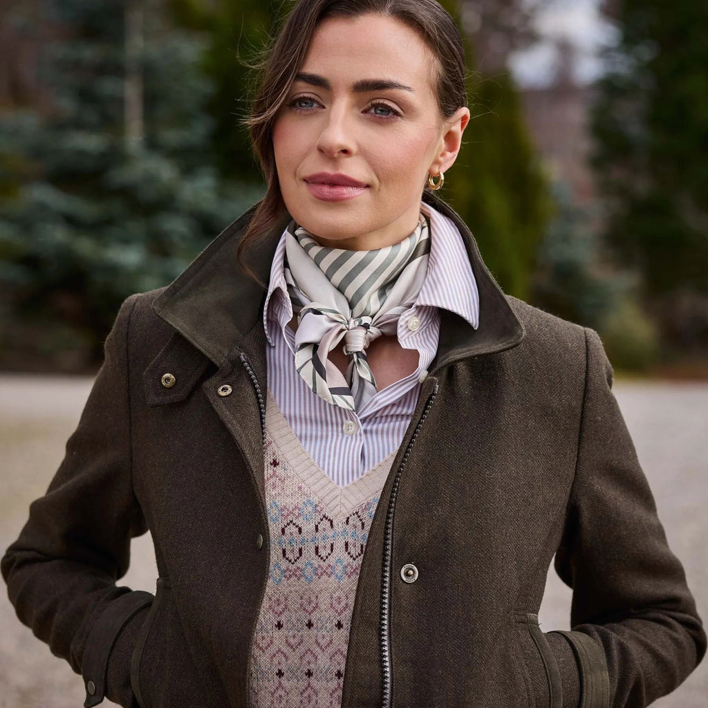 Schoffel Ladies Murra Tweed Coat - Dark Loden Herringbone Tweed