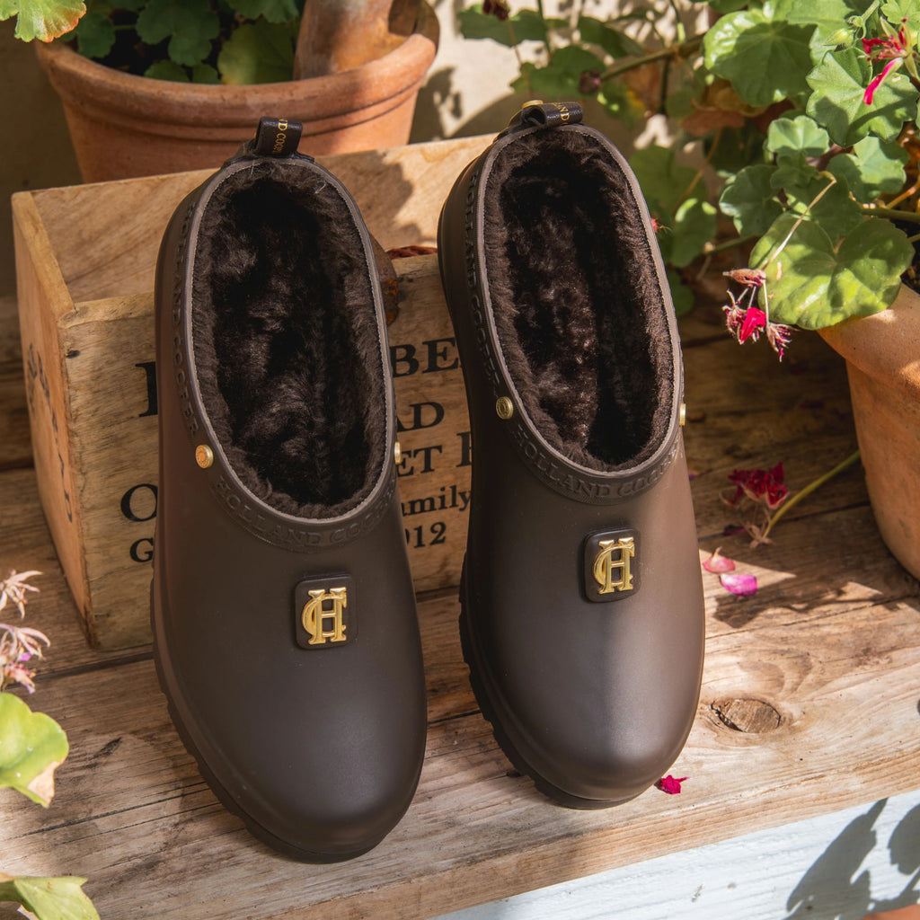 Holland Cooper Sherpa Lined Gardening Loafer - Chocolate Matte Gold