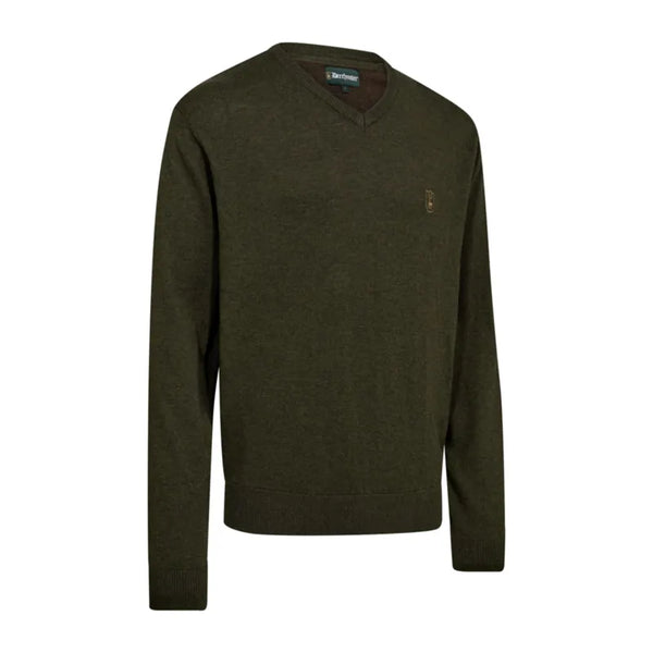 Deerhunter Mens Harrington V-Neck Knit - Forest Ember Melange