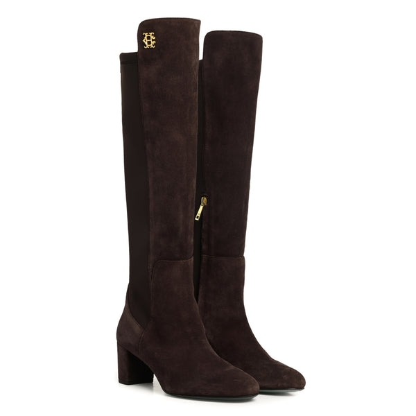 Holland Cooper Albany Mid Heel Boot - Chocolate Suede