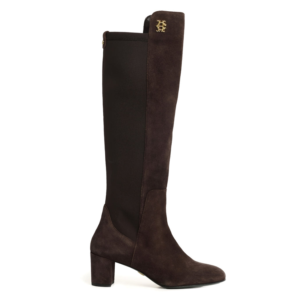 Holland Cooper Albany Mid Heel Boot - Chocolate Suede