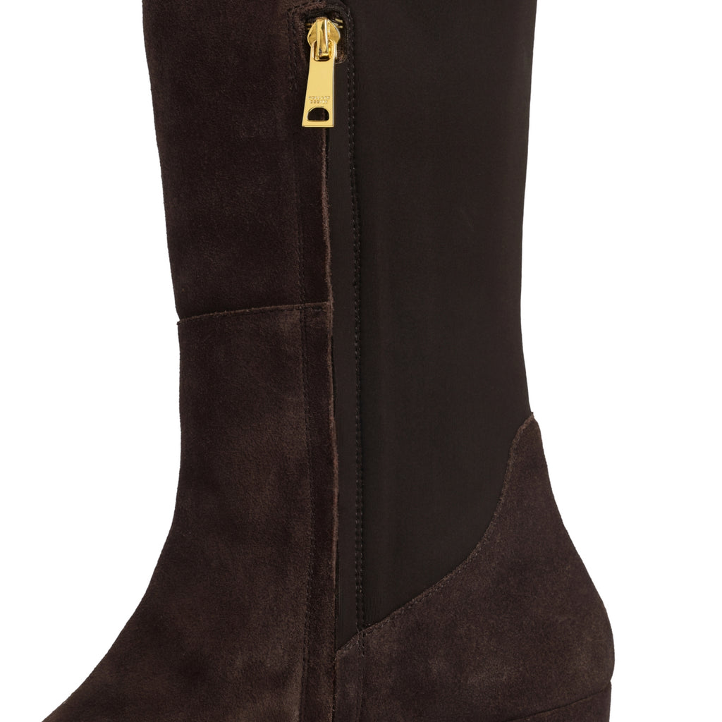 Holland Cooper Albany Mid Heel Boot - Chocolate Suede