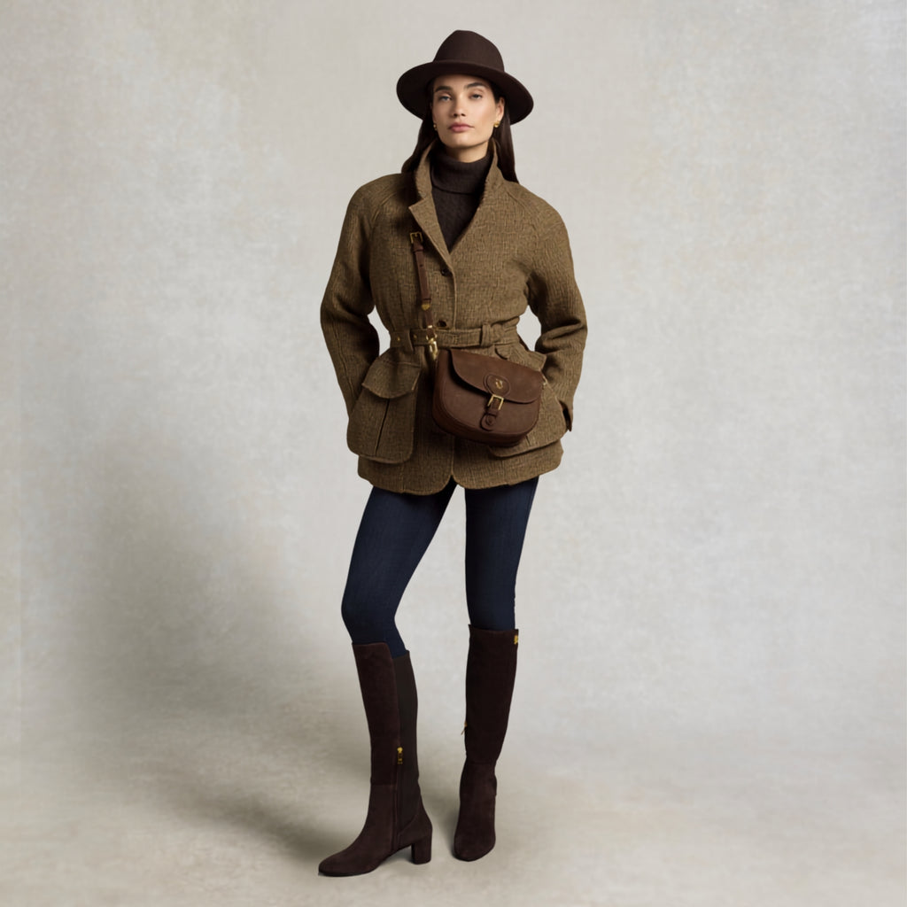 Holland Cooper Albany Mid Heel Boot - Chocolate Suede