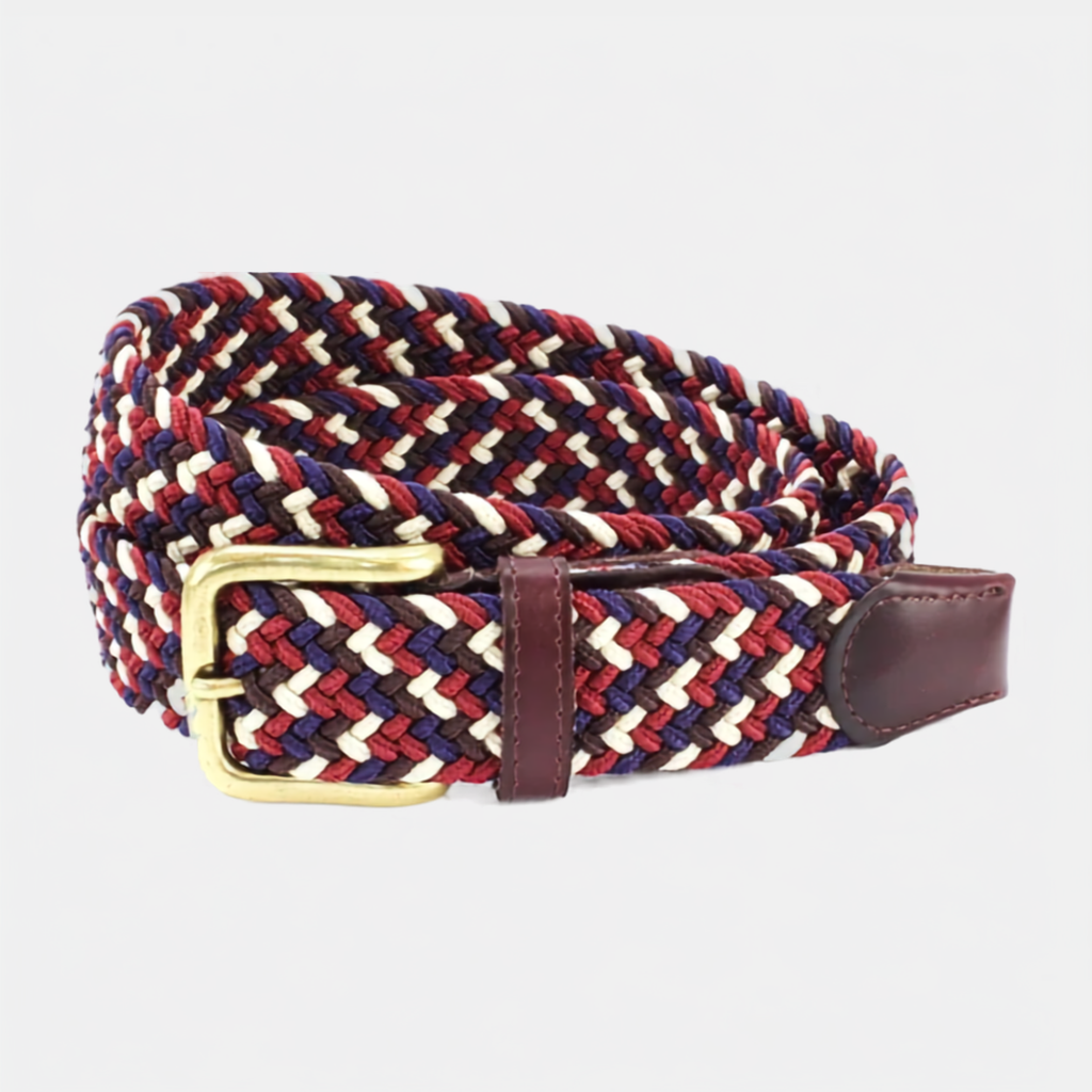 Sophos Wakerley Elastic Webbing Belt - Navy/Ecru/Burgundy