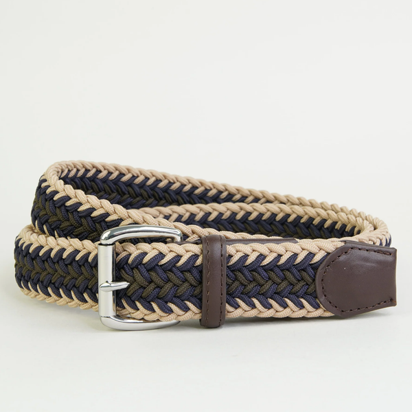 Sophos Sheringham Chevron Weave Elastic Belt - Biscuit/Navy/Olive
