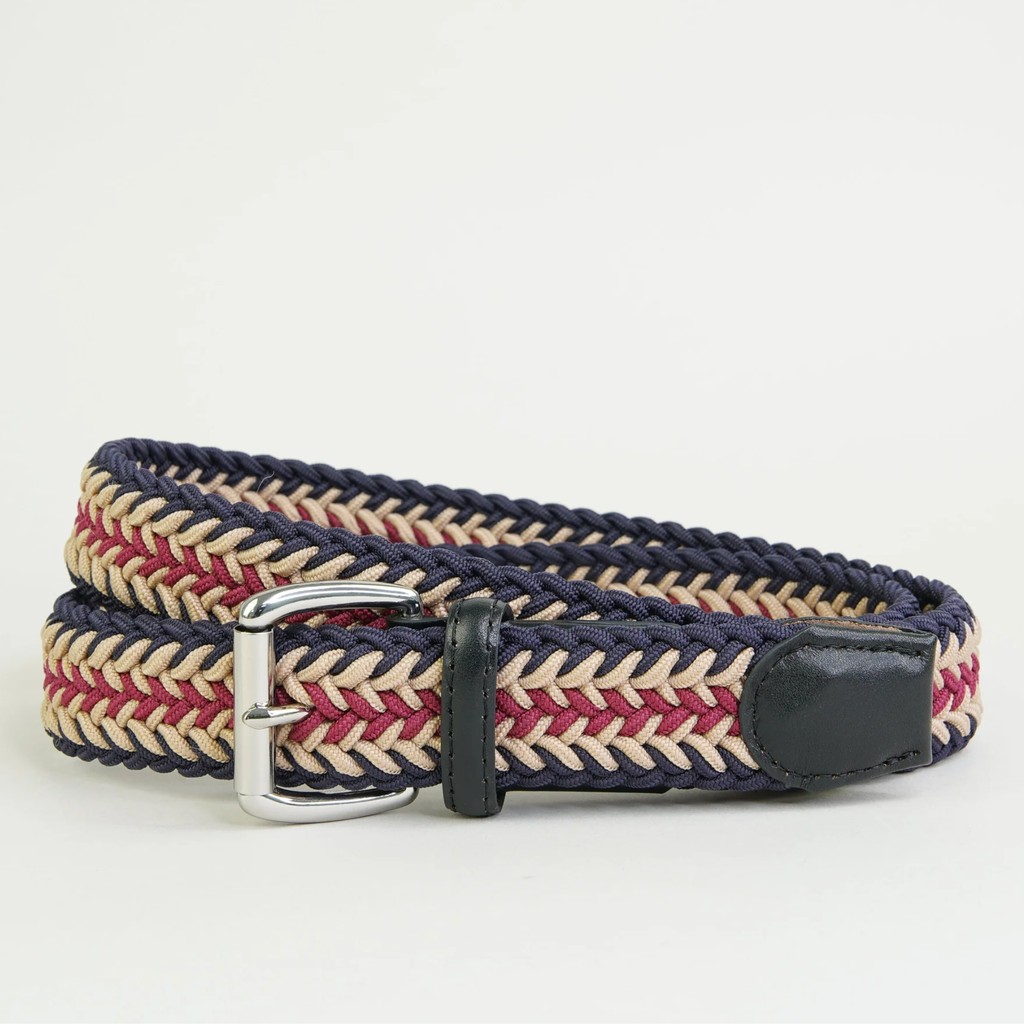 Sophos Sheringham Chevron Weave Elastic Belt - Navy/Biscuit/Wine