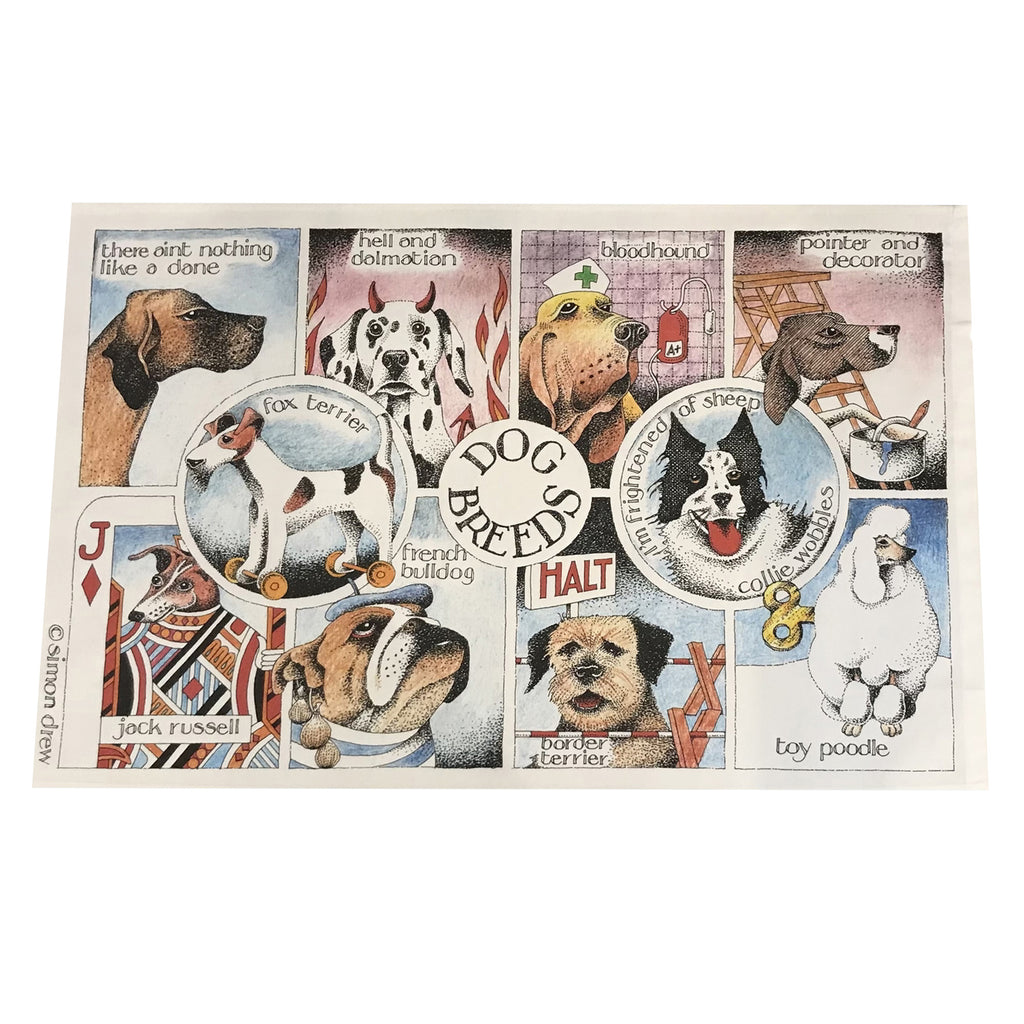 Simon Drew Dog Breeds Tea Towel