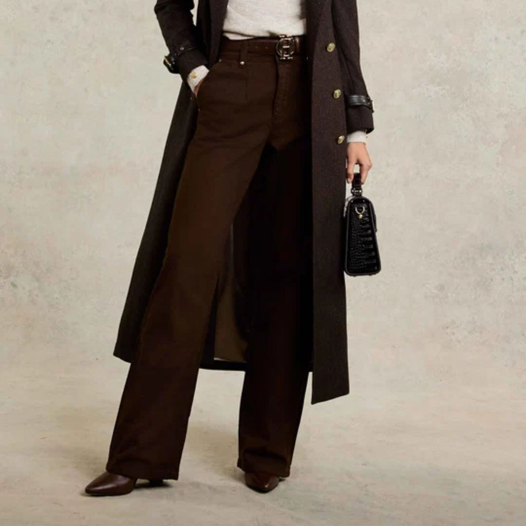 Holland Cooper Ladies Tailored Wide Leg Jean - Chocolate