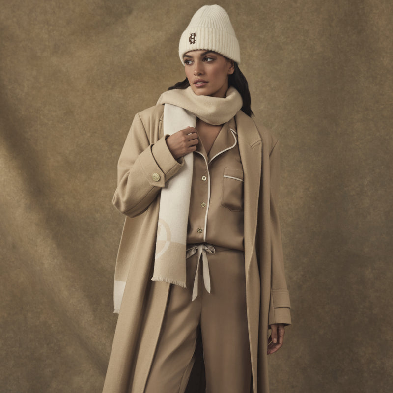 Holland Cooper Jacquard Scarf - Cream/Taupe