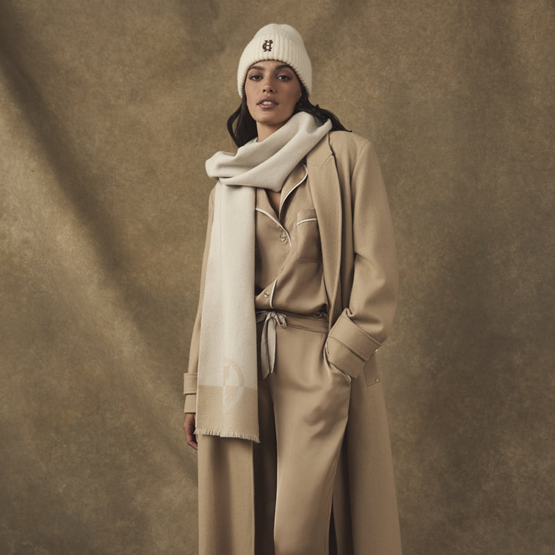 Holland Cooper Jacquard Scarf - Cream/Taupe