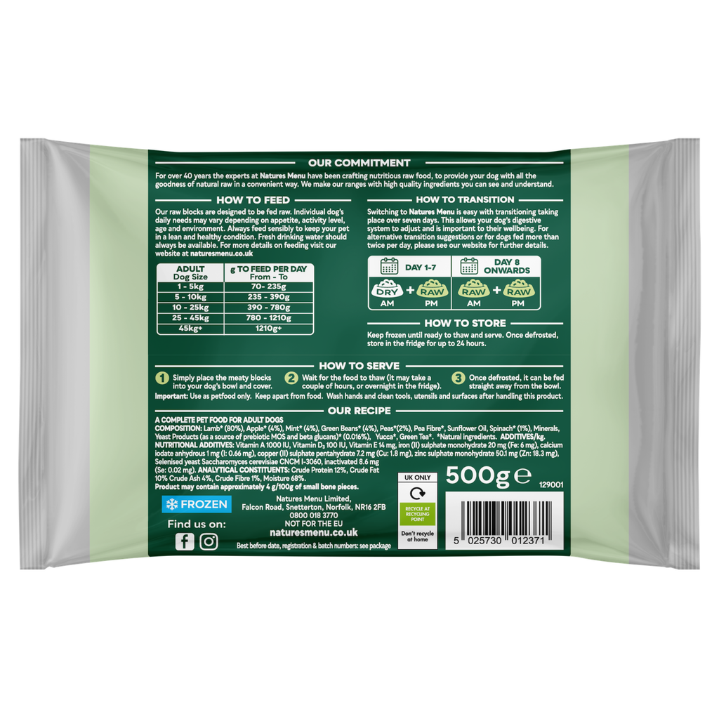 Natures Menu Complete & Balanced Lamb Block - 500g