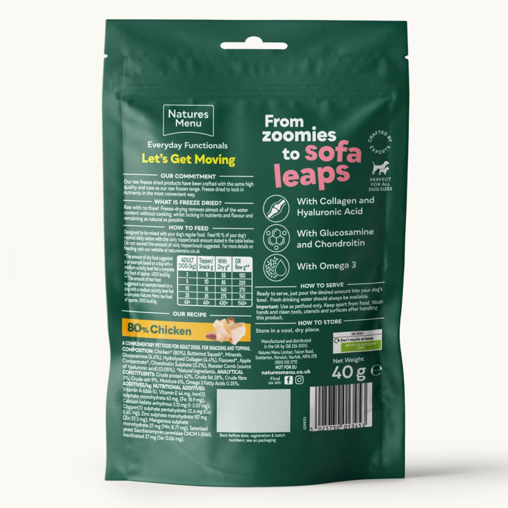Natures Menu Freeze Dried Functional Chicken Treats for Mobility - 40g