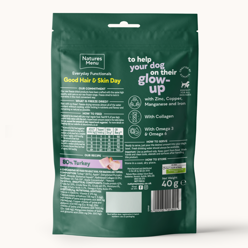 Natures Menu Freeze Dried Functional Turkey Treats for Fur & Skin - 40g