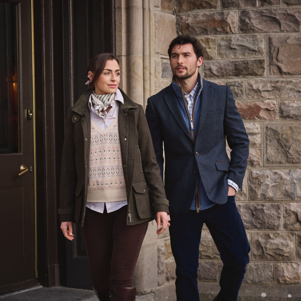 Schoffel Ladies Murra Tweed Coat - Dark Loden Herringbone Tweed