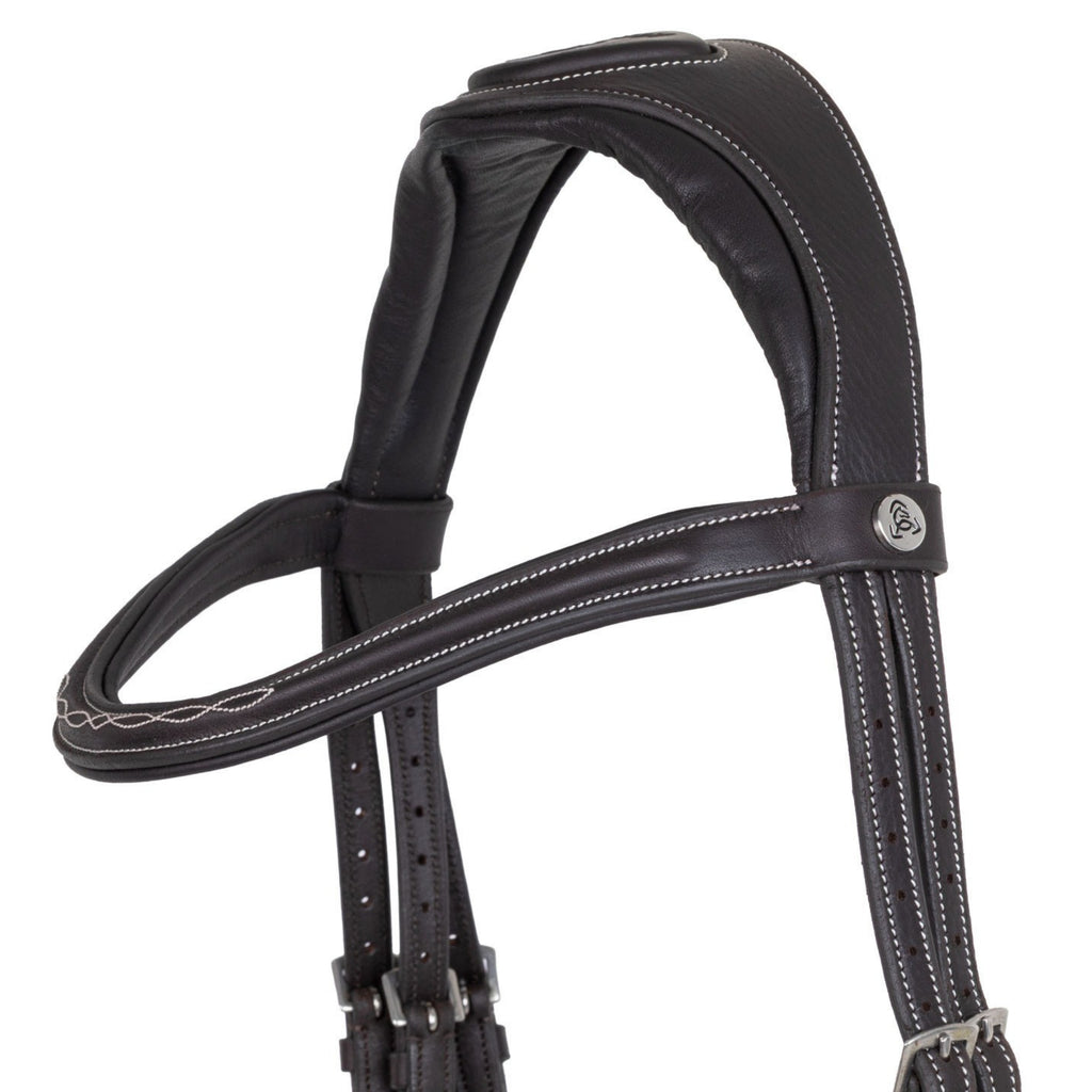 Acavallo Anatomical Jumping Bridle with Contrast Stitching - Dark Brown
