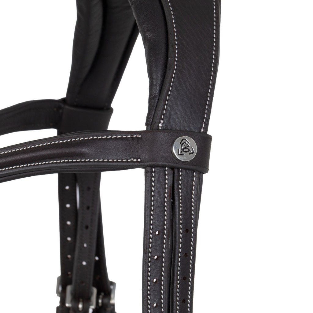 Acavallo Anatomical Jumping Bridle with Contrast Stitching - Dark Brown