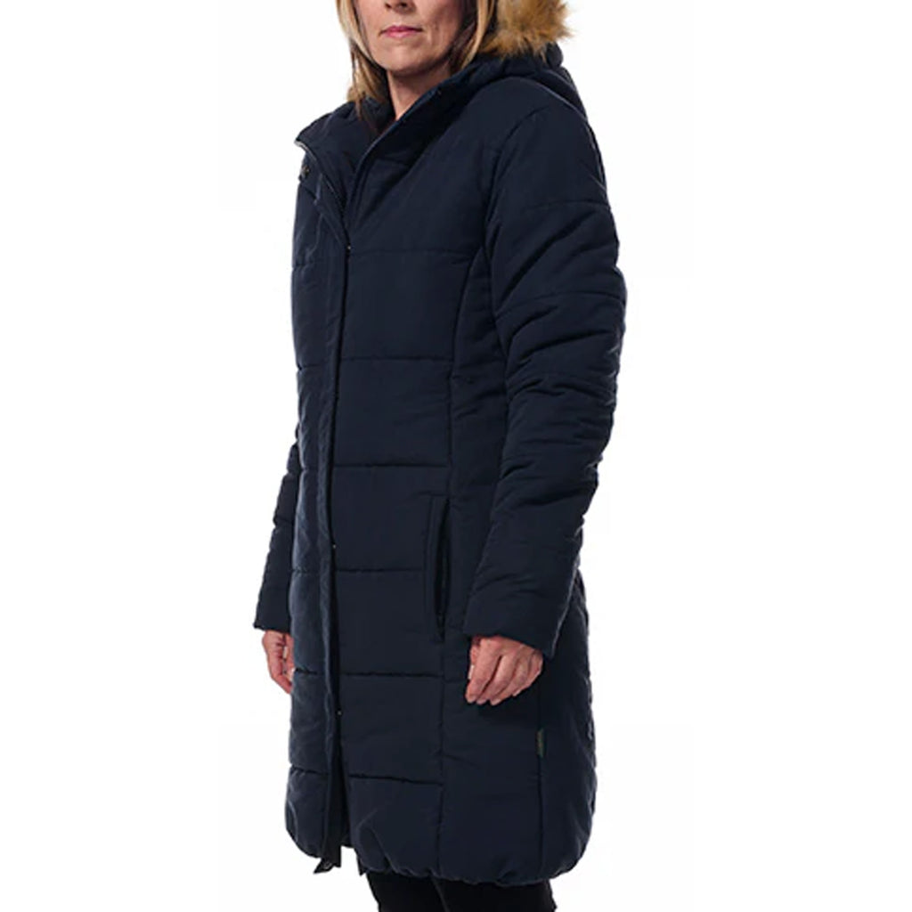 Hunter Outdoor Fur Trim A Line 3/4 Ladies Jacket - Navy