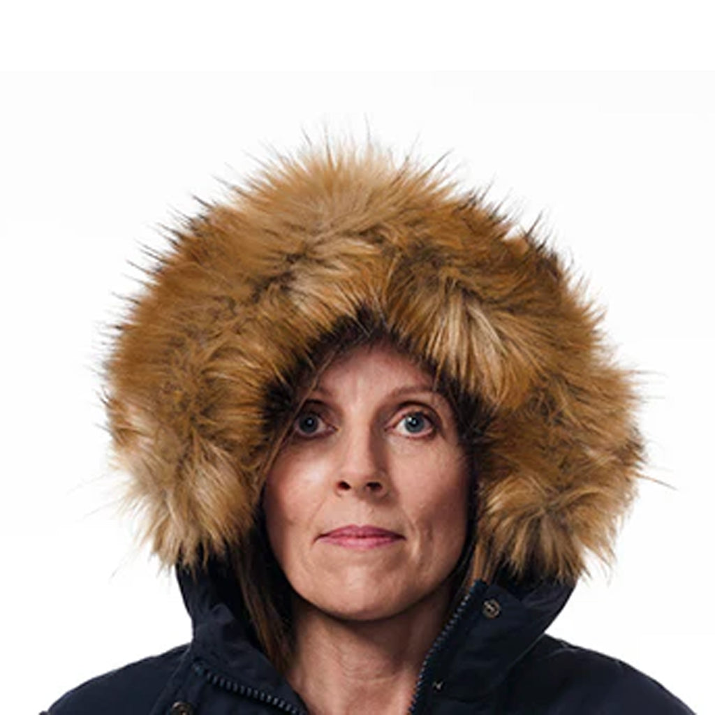 Hunter Outdoor Fur Trim A Line 3/4 Ladies Jacket - Navy