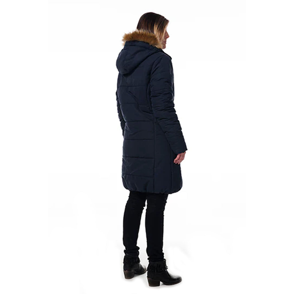 Hunter Outdoor Fur Trim A Line 3/4 Ladies Jacket - Navy