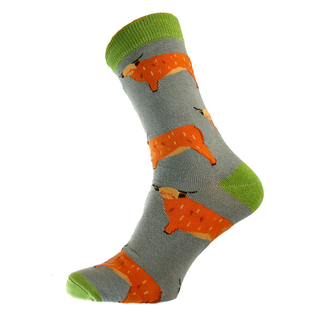 GEMJAR Highland Cow Bamboo Socks - Green