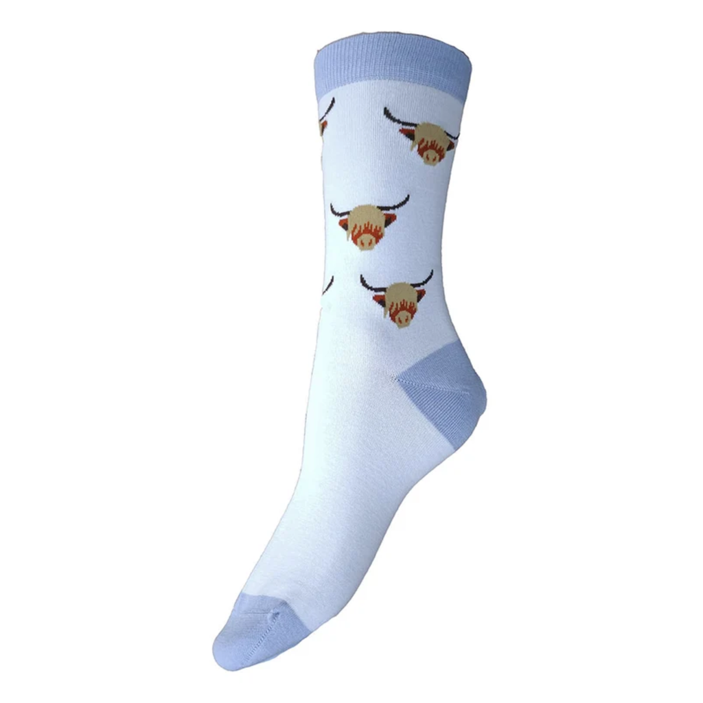 GEMJAR Highland Cow Bamboo Socks - Blue