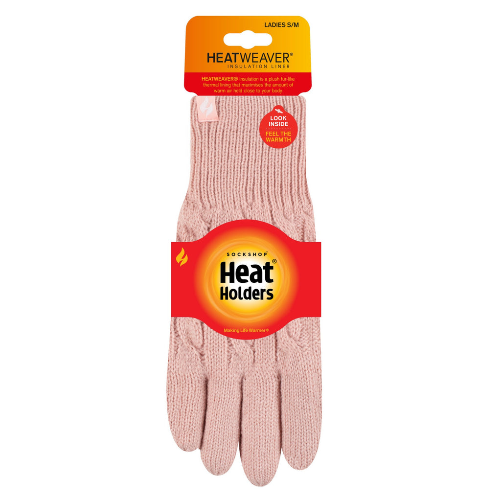 Heat Holders Ladies Willow Cable Gloves - Dusky Pink