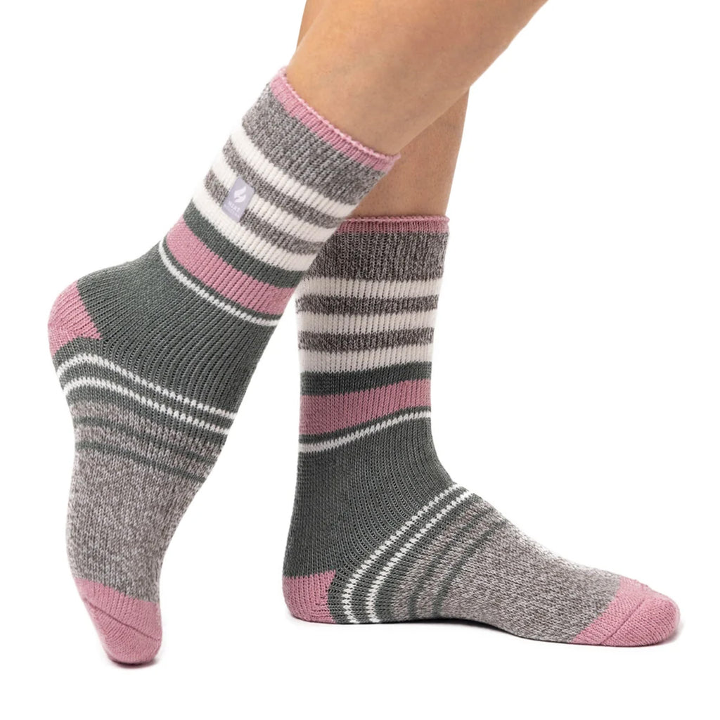 Heat Holers Ladies Cherith Socks - Mid Grey/Sage Green
