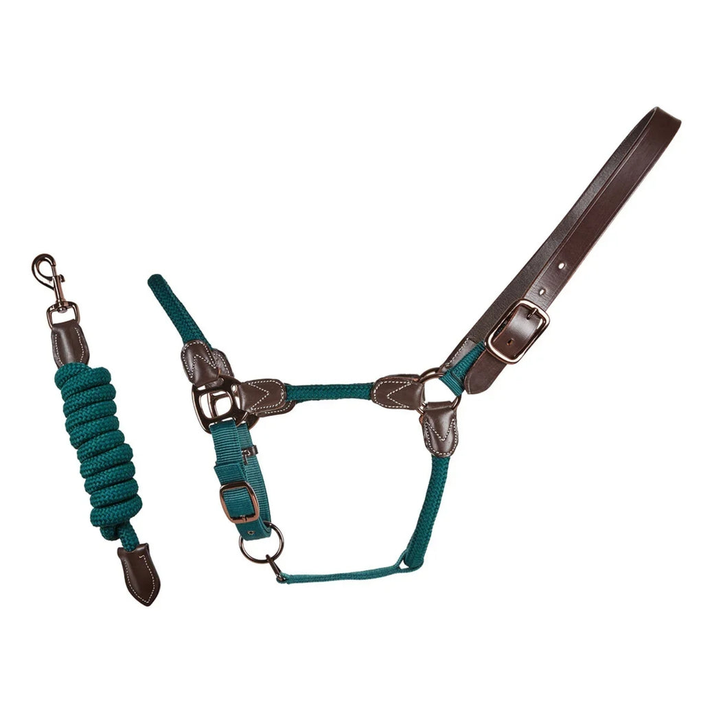 Cameo Rope Leather Headcollar & Leadrope - Evergreen