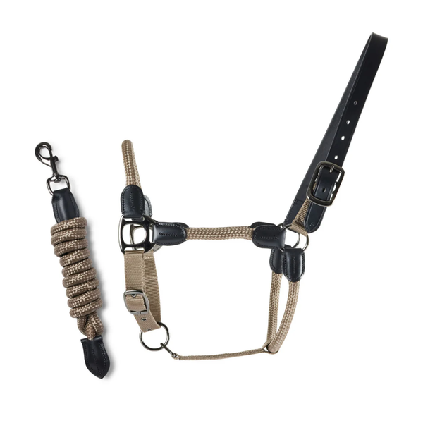 Cameo Rope Leather Headcollar with leadrope - Mocha