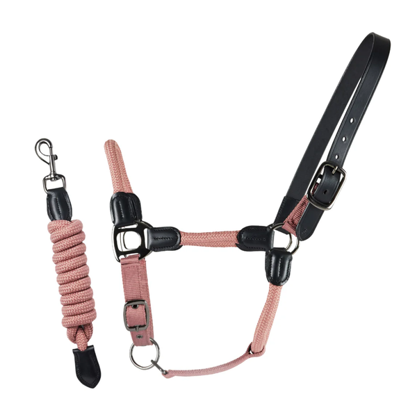 Cameo Rope Leather Headcollar with leadrope - Dusky Pink