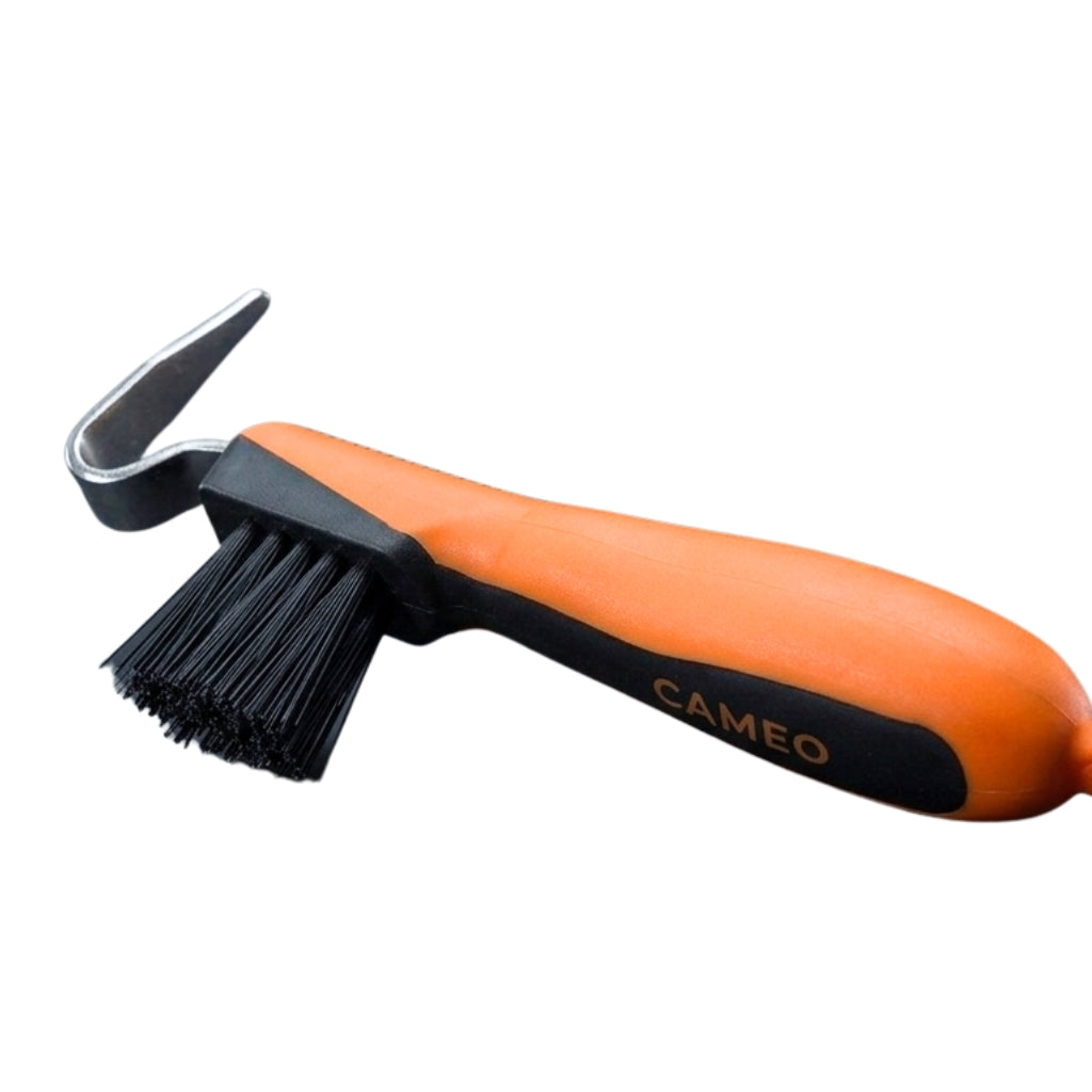 Cameo Hoof Pick with Brush - Black/Orange