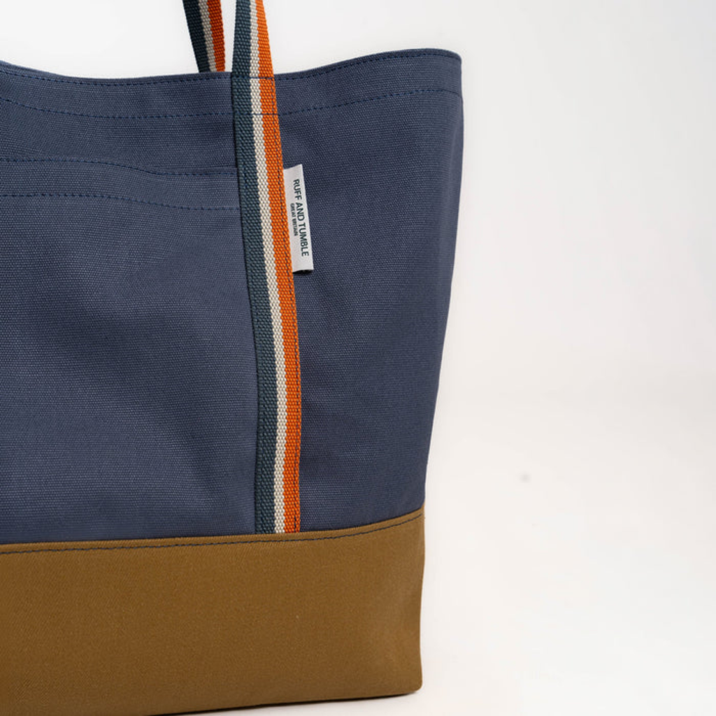 Ruff & Tumble Luxury Cotton Canvas Tote Bag - Navy and Tan